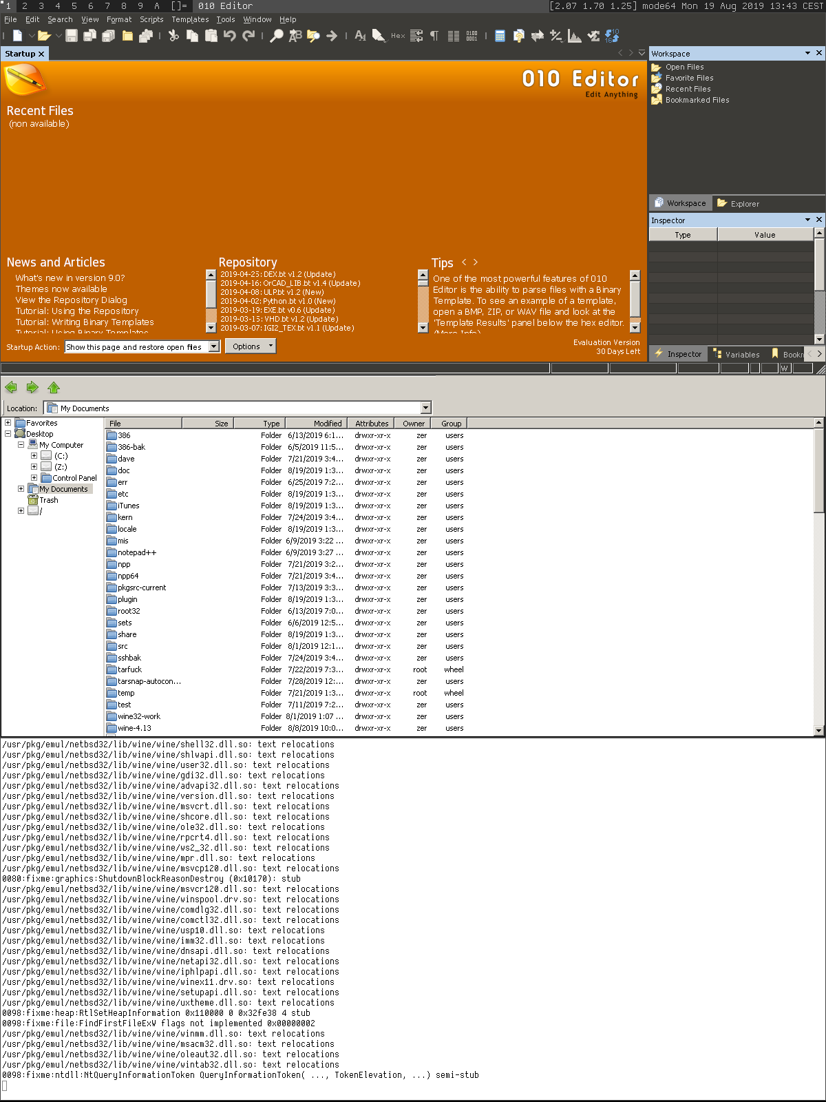 010 Editor (Professional Text/Hex
     Editor) on Wine-4.13 (amd64)