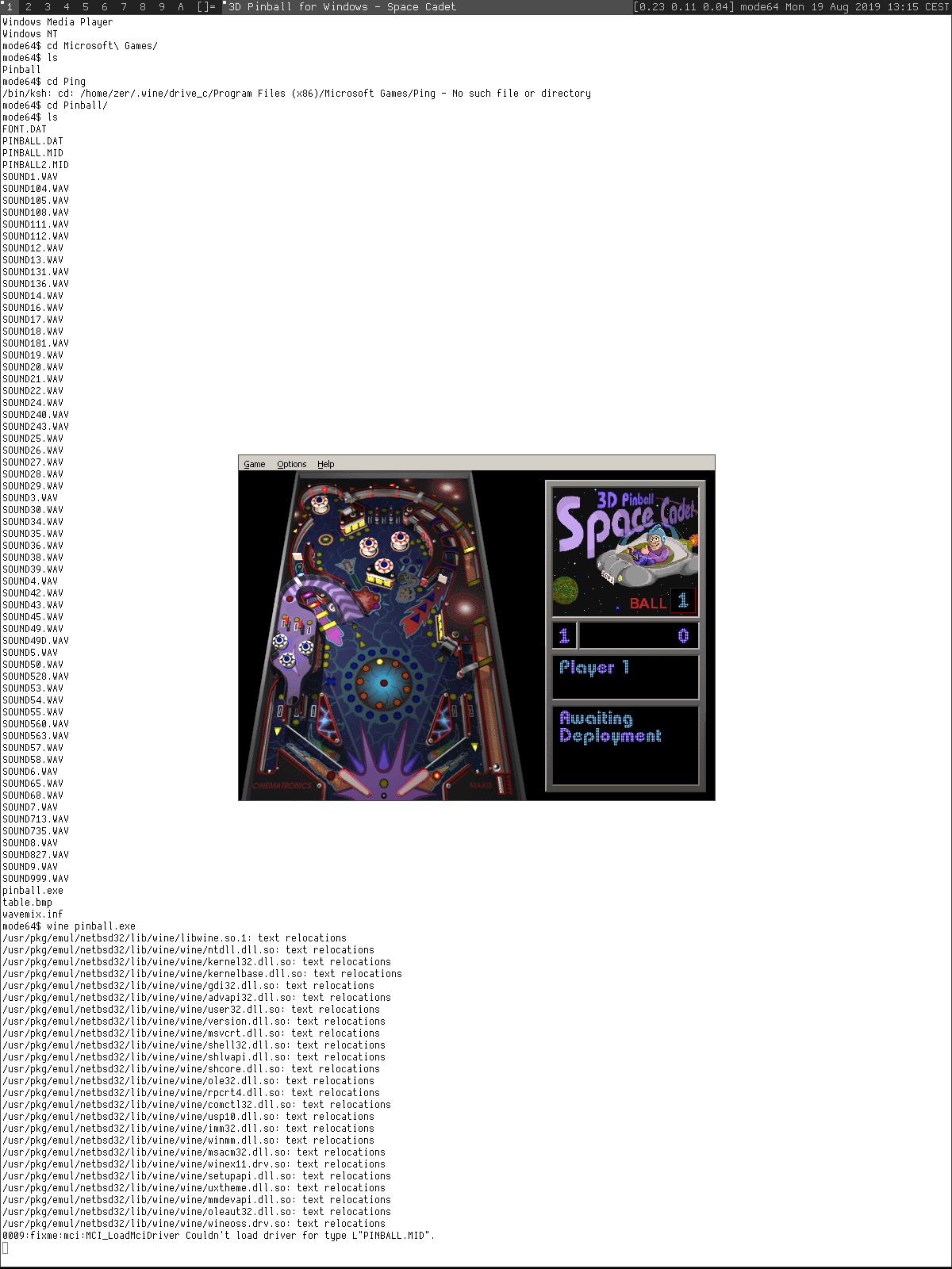 Pinball
				    on Wine-4.13 (amd64)